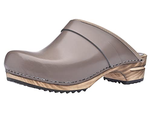 Sanita Rikke offener Clog | Original handgemacht | Leder-Holzclogs für Damen | Nachhaltige Sohle | Taupegrau | 36 EU von Sanita