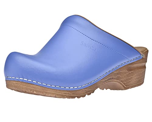 Sanita | Sandra offener Clog | Original handgemacht | Flexible Leder-Clogs für Damen | Anatomisch geformtes Fußbett mit weichem Schaum | Blau | 40 EU von Sanita