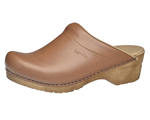 Sanita | Sandra offener Clog | Original handgemacht | Flexible Leder-Clogs für Damen | Anatomisch geformtes Fußbett mit weichem Schaum | Hellbraun | 41 EU von Sanita
