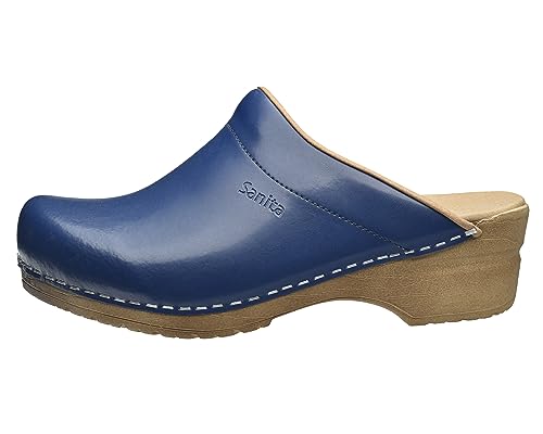 Sanita | Sandra offener Clog | Original handgemacht | Flexible Leder-Clogs für Damen | Anatomisch geformtes Fußbett mit weichem Schaum | Navy Blau | 38 EU von Sanita