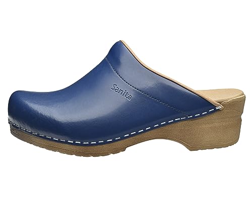 Sanita | Sandra offener Clog | Original handgemacht | Flexible Leder-Clogs für Damen | Anatomisch geformtes Fußbett mit weichem Schaum | Navy Blau | 41 EU von Sanita