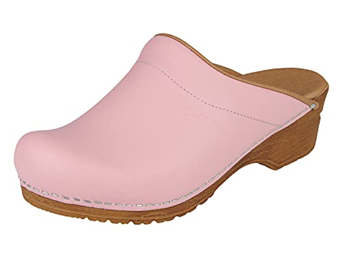 Sanita | Sandra offener Clog | Original handgemacht | Flexible Leder-Clogs für Damen | Anatomisch geformtes Fußbett mit weichem Schaum | Pink | 39 EU von Sanita
