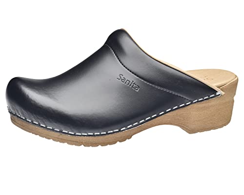 Sanita | Sandra offener Clog | Original handgemacht | Flexible Leder-Clogs für Damen | Anatomisch geformtes Fußbett mit weichem Schaum | Schwarz | 36 EU von Sanita