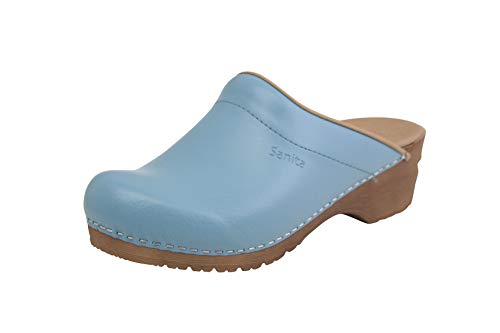 Sanita | Sandra offener Clog | Original handgemacht | Flexible Leder-Clogs für Damen | Anatomisch geformtes Fußbett mit weichem Schaum | Türkis | 38 EU von Sanita