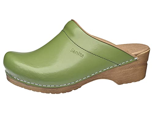 Sanita | Sandra offener Clog | Original handgemacht | Flexible Leder-Clogs für Damen | Anatomisch geformtes Fußbett mit weichem Schaum | Grün | 37 EU von Sanita