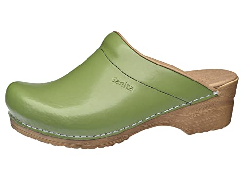 Sanita | Sandra offener Clog | Original handgemacht | Flexible Leder-Clogs für Damen | Anatomisch geformtes Fußbett mit weichem Schaum | Grün | 40 EU von Sanita