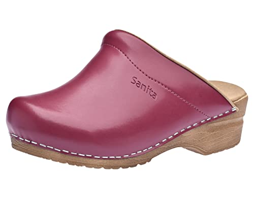 Sanita | Sandra offener Clog | Original handgemacht | Flexible Leder-Clogs für Damen | Anatomisch geformtes Fußbett mit weichem Schaum | Fuchsia Pink | 41 EU von Sanita