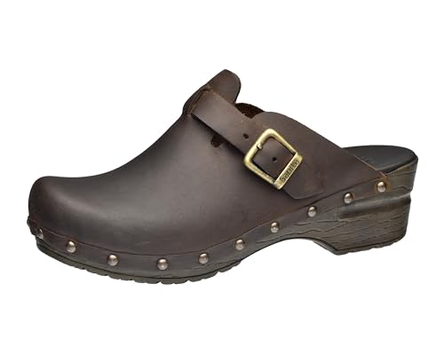 Sanita | Sanila Offener Clog | Original handgemachte, Flexible Leder Clogs für Damen | Anatomisch geformtes Fußbett mit weichem Schaum | Braun | 40 EU von Sanita