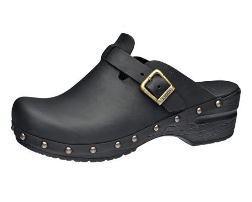 Sanita | Sanila Offener Clog | Original handgemachte, Flexible Leder Clogs für Damen | Anatomisch geformtes Fußbett mit weichem Schaum | Schwarz | 38 EU von Sanita