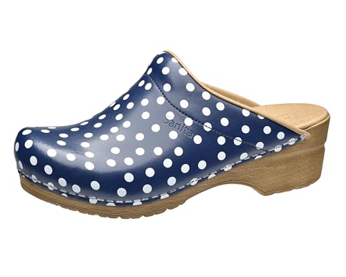 Sanita | Sanne offener Clog | Original handgemacht | Flexible Leder-Clogs für Damen | Anatomisch geformtes Fußbett mit weichem Schaum | Blau | 42 EU von Sanita