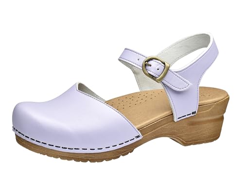 Sanita Sansi Leder Sandale | Original handgemacht für Damen | Anatomisch geformtes Fußbett mit weichem Schaum | Verstellbarer Knöchelriemen | Lila | 37 EU von Sanita