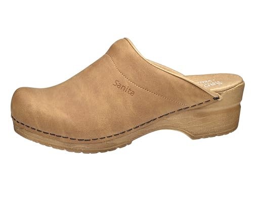 Sanita | Segan offener Clog | Original handgemacht für Damen | Microfaser Schuhschaft Vegane Wahl | Anatomisch geformtes Fußbett mit weichem Schaum | Hellbraun | 38 EU von Sanita