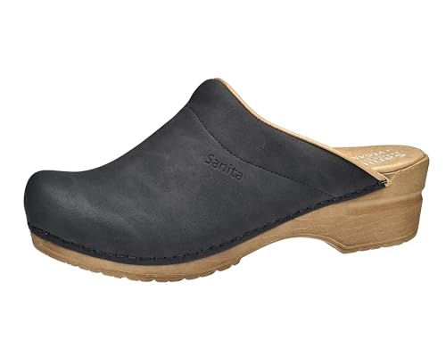 Sanita | Segan offener Clog | Original handgemacht für Damen | Microfaser Schuhschaft Vegane Wahl | Anatomisch geformtes Fußbett mit weichem Schaum | Schwarz | 42 EU von Sanita