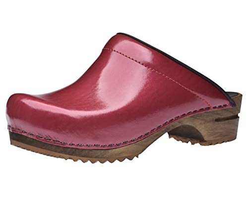 Sanita Shine | Offener Clog | Original handgemacht | Leder-Holzclogs für Damen | Nachhaltige Sohle | Rot | 41 EU von Sanita