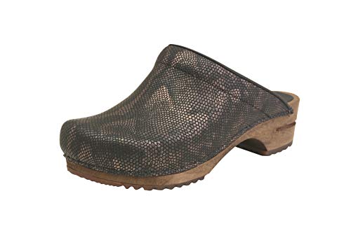 Sanita Snake offener Clog | Original handgemacht | Leder-Holzclogs für Damen | Braun | 36 EU von Sanita