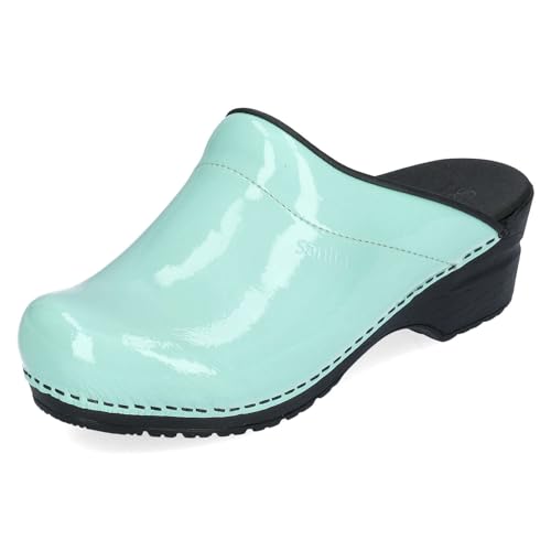 Sanita | Sonja Offener Clog, Lackleder | Original handgemachte, Flexible Leder Clogs für Damen | Anatomisch geformtes Fußbett mit weichem Schaum | Hellgrün | 37 EU von Sanita