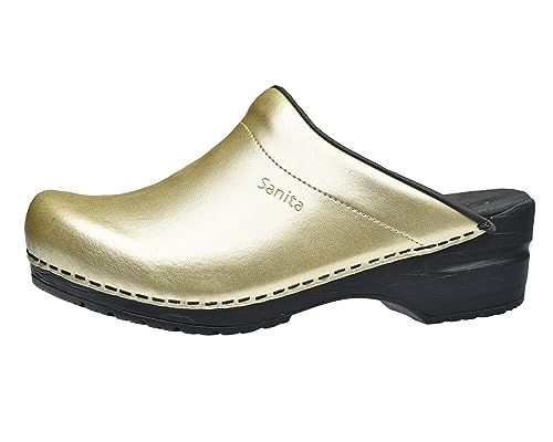Sanita | Sonja PU offener Clog | Original handgemacht | Flexible Leder-Clogs für Damen | Anatomisch geformtes Fußbett mit weichem Schaum | Gold | 38 EU von Sanita