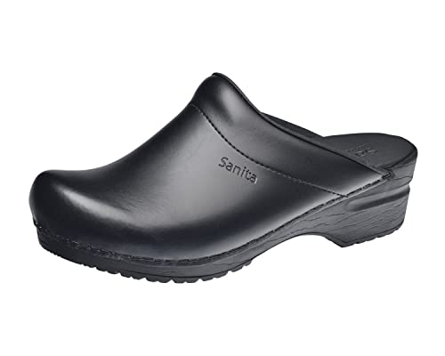 Sanita | Sonja PU offener Clog | Original handgemacht | Flexible Leder-Clogs für Damen | Anatomisch geformtes Fußbett mit weichem Schaum | Schwarz | 39 EU von Sanita