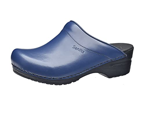 Sanita | Sonja PU offener Clog | Original handgemacht | Flexible Leder-Clogs für Damen | Anatomisch geformtes Fußbett mit weichem Schaum | Denim Blau | 38 von Sanita