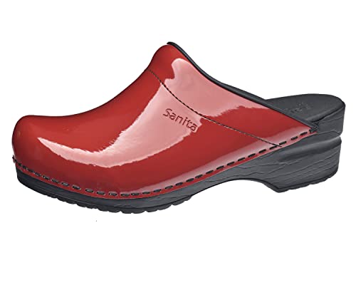 Sanita | Sonja Offener Clog, Lackleder | Original handgemachte, Flexible Leder Clogs für Damen | Anatomisch geformtes Fußbett mit weichem Schaum | Rot | 38 von Sanita