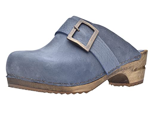 Sanita Urban Offener Clog | Original handgemacht | Leder-Holzclogs für Damen | Electric Blau | EU 41 von Sanita