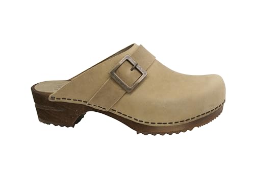 Sanita Urban Offener Clog | Original handgemacht | Leder-Holzclogs für Damen | Nachhaltige Materialen | Hellbraun | 38 EU von Sanita