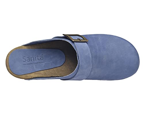 Sanita Urban Offener Clog | Original handgemacht | Leder-Holzclogs für Damen | Nachhaltige Materialen | Taube blau | 41 EU von Sanita