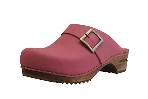 Sanita Urban offener Clog | Original handgemacht | Leder-Holzclogs für Damen | Pink | 37 EU von Sanita