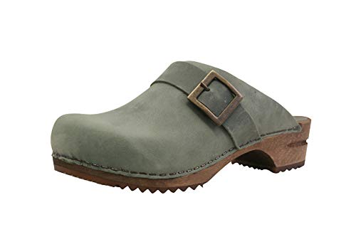 Sanita Urban Offener Clog | Original handgemacht | Leder-Holzclogs für Damen | Hellgrün | EU 40 von Sanita