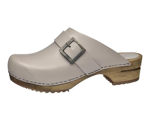 Sanita Urban Offener Clog | Original handgemacht | Leder-Holzclogs für Damen | Grau | EU 41 von Sanita
