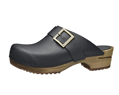 Sanita Urban Offener Clog | Original handgemacht | Leder-Holzclogs für Damen | Schwarz | EU 39 von Sanita