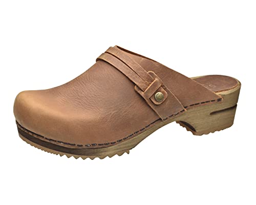 Sanita Ursana offener Clogs | Original handgemacht | Leder-Holzclogs für Damen | Braun | EU 36 von Sanita