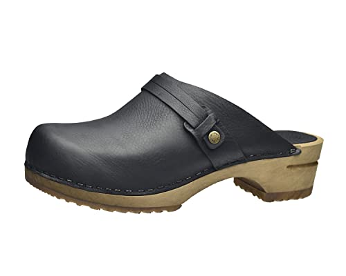Sanita Ursana offener Clogs | Original handgemacht | Leder-Holzclogs für Damen | Schwarz | EU 40 von Sanita