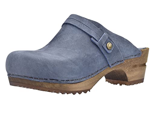 Sanita Ursana offener Clogs | Original handgemacht | Leder-Holzclogs für Damen | Blau | EU 37 von Sanita