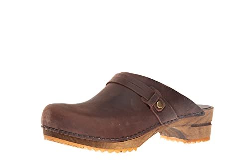 Sanita Ursana offener Clogs | Original handgemacht | Leder-Holzclogs für Damen | Dunkelbraun | EU 42 von Sanita