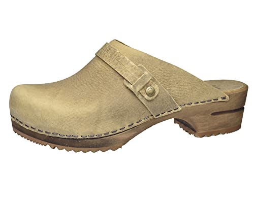 Sanita Ursana offener Clogs | Original handgemacht | Leder-Holzclogs für Damen | Hellbraun | EU 37 von Sanita