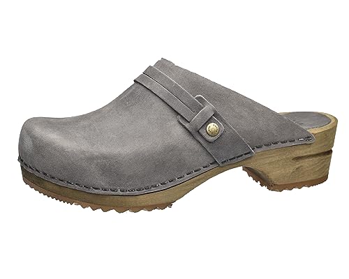 Sanita Ursana offener Clogs | Original handgemacht | Leder-Holzclogs für Damen | Nachhaltige Sohle | Anthrazitgrau | 37 EU von Sanita