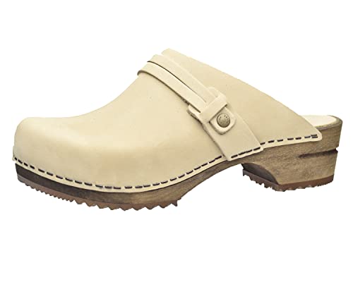 Sanita Ursana offener Clogs | Original handgemacht | Leder-Holzclogs für Damen | Nachhaltige Sohle | Beige | 39 EU von Sanita