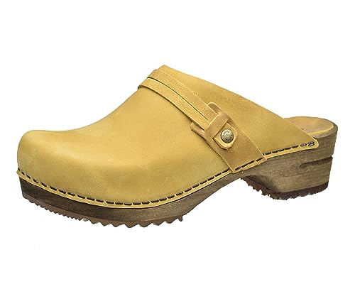 Sanita Ursana offener Clogs | Original handgemacht | Leder-Holzclogs für Damen | Nachhaltige Sohle | Senf gelb | 36 EU Sanita Ursana offener Clogs | Original handgemacht | Leder-Holzclogs für Damen | Nachhaltige Sohle | Senf gelb | 36 EU von Sanita