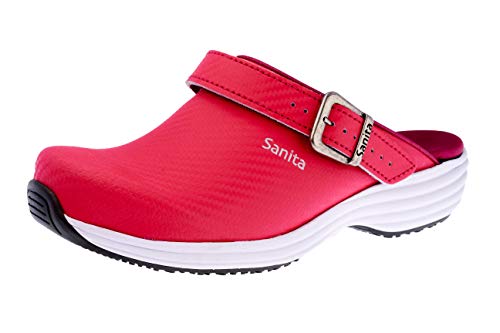 Sanita Wave Carbon offener Clog | Original handgemacht für Damen | Anatomisch geformtes Fußbett mit weichem Schaum | Extrem Rutschhemmende Sohle mit SRC-Level | Fersenriemen | Pink | 36 von Sanita