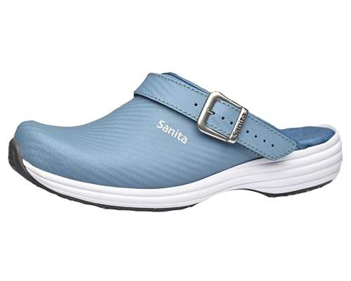 Sanita Wave Carbon offener Clog | Original handgemacht für Damen | Anatomisch geformtes Fußbett mit weichem Schaum | Extrem Rutschhemmende Sohle mit SRC-Level | Fersenriemen | Türkis | 38 von Sanita