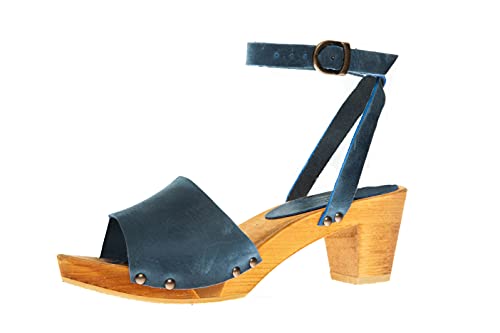 Sanita Yara Sandale | Original handgemacht | Flexible Leder-Holzsandale für Damen | Größe: 39 EU | Dunkelblau von Sanita