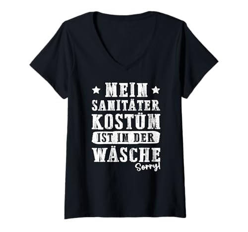 Damen Sanitäter Kostüm Fasching Karneval T-Shirt mit V-Ausschnitt von Sanitäter Fasching Kostüm