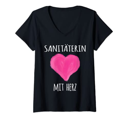 Damen Sanitäterin Mit Herz Rettungssanitäterin T-Shirt mit V-Ausschnitt von Sanitäterin Beruf & Ausbildung Mit Herz