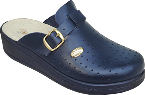 Sanital Light 1372 - Damen Hause Pantolette in Leder mit Gurt - Einlegesohle in Leder Anti-Shock - 100% Hergestellt in Italien - BLAU 37 von Sanital Light