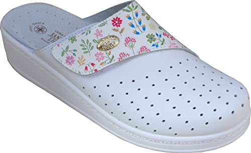 Sanital Light 4358 Leder Pantolette mit Klettverschluss - BLUMEN 1 36 von Sanital Light