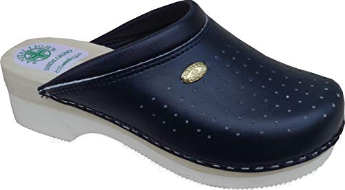 Sanital Light - Clog mit Sohle in Echtem Holz - Licht Micro Anti-Rutsch Gestreift UnterSole - Obermaterial Leder - BLAU 39 von Sanital Light