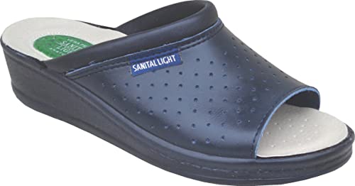 Sanital Light - Damen Hause Pantolette in Leder - 1351 mit stoßdämpfendem Gel PAD Ferse - 100% Made IN Italy - BLAU 40 von Sanital Light