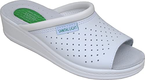 Sanital Light - Damen Hause Pantolette in Leder - 1351 mit stoßdämpfendem GEL PAD FERSE - 100% MADE IN ITALY - WEISS 38 von Sanital Light