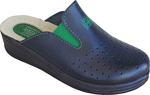 Sanital Light - Damen Hause Pantolette in Leder - 1352 mit stoßdämpfendem Gel PAD Ferse - BLAU 41 von Sanital Light